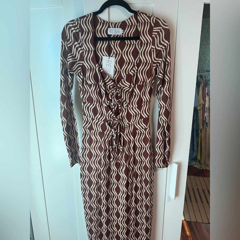 RESA Brown and White Long Sleeve Dress